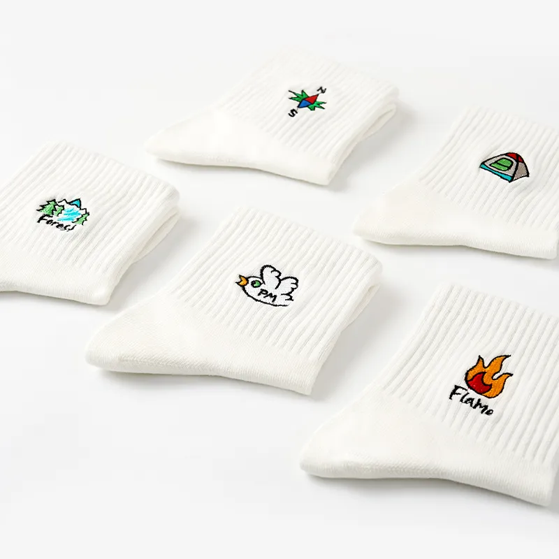 Primeet Mid-Calf Socks Unisex 5 Pack Simple And Cute Patterns-2