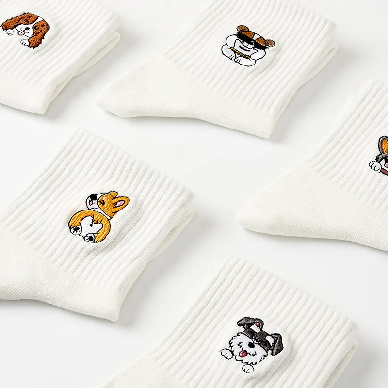Primeet Mid-Calf Socks Unisex 5 Pack Simple And Cute Patterns-5