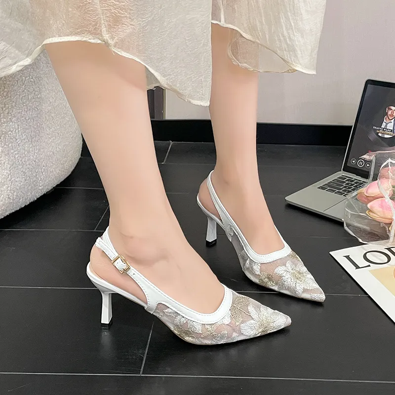 Zomila Slim Heel High Heels Women's Ecru Flower-2