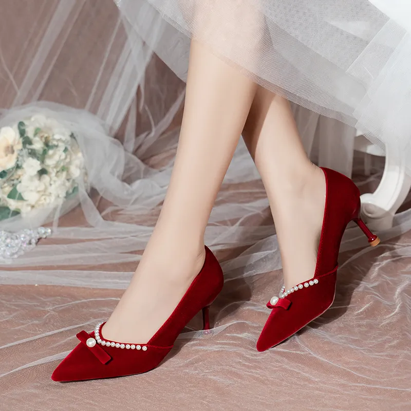 Zomila Slim Heel High Heels Women's Red-4
