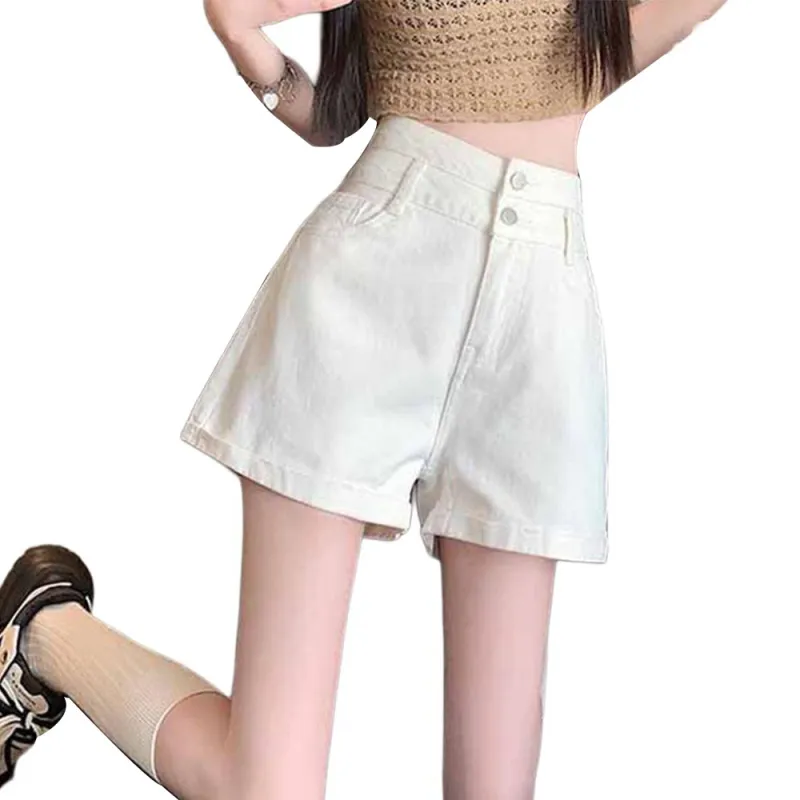 NHZN Denim Shorts Women's White-4