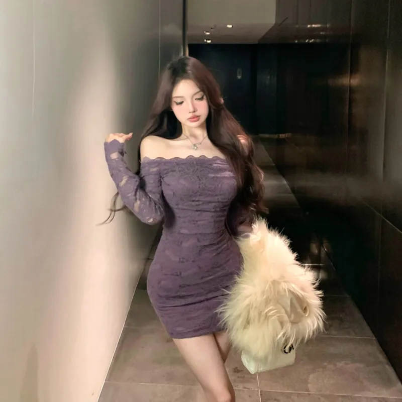 KUNZHUDAXIANG Long Sleeved Dress Women's Purple-10