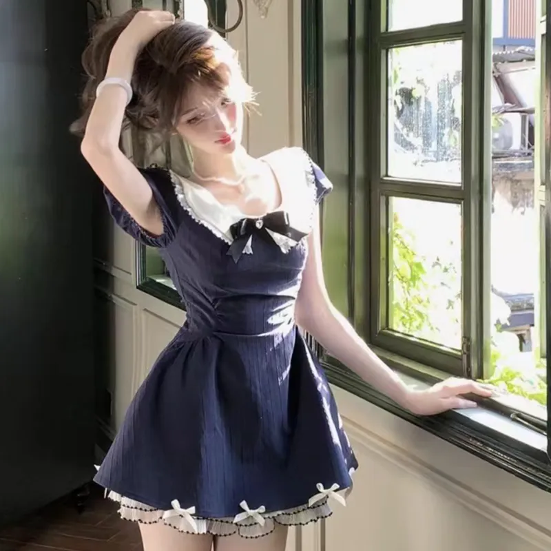 Nooidea Official Short Sleeved Dresses Women's Navy Blue-4