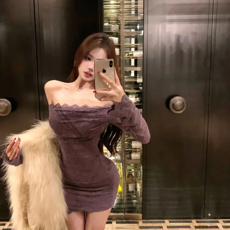 KUNZHUDAXIANG Long Sleeved Dress Women's Purple-8