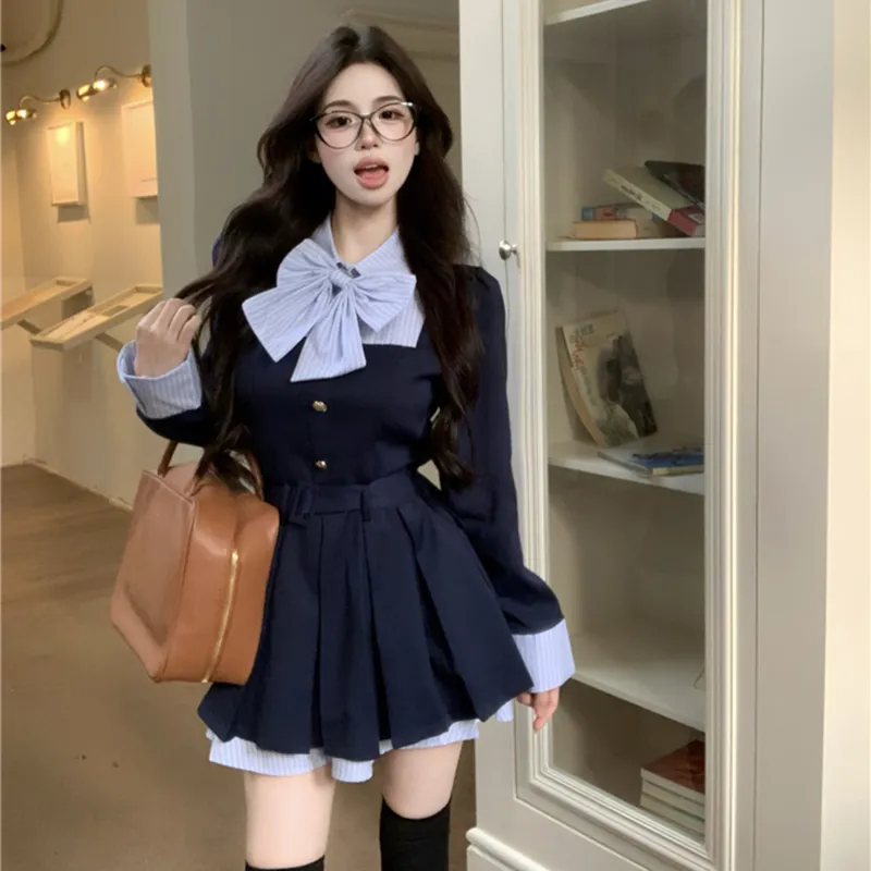 Nooidea Official Long Sleeved Dresses Women's Navy Blue-3
