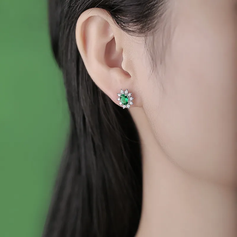Syrup S925 Silver Artificial Gemstone Stud Earrings Women's-2