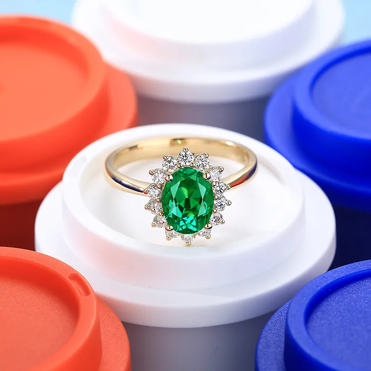 Syrup 18K Gold Cultivated Emerald Rings Unisex-4
