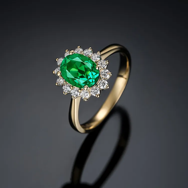 Syrup 18K Gold Cultivated Emerald Rings Unisex-3