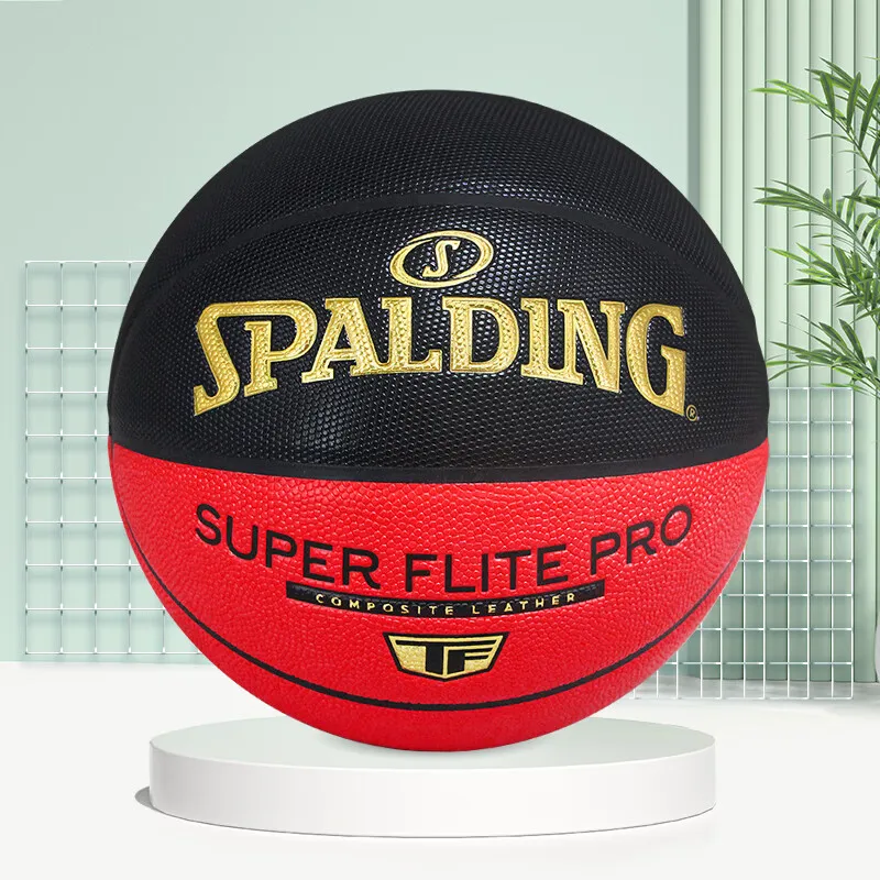 SPALDING Size 7 Indoor Outdoor Universal Basketball PU Black Red-4