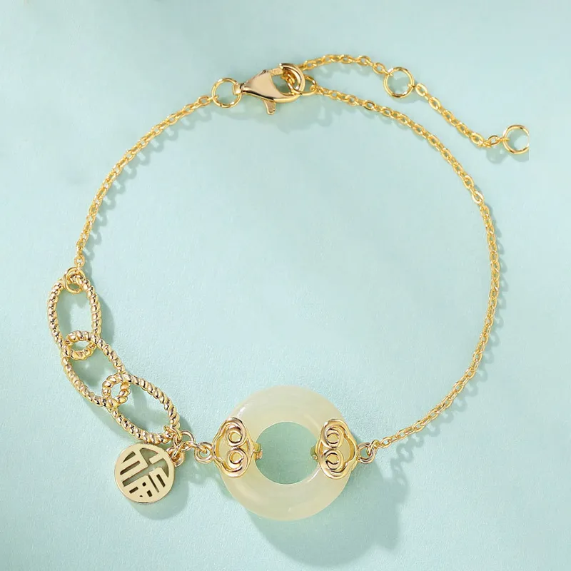 Liuzhen Hall Hetian Jade 925 Sterling Silver Hetian Jade Bracelets Unisex Pale Greenish White Jade-4