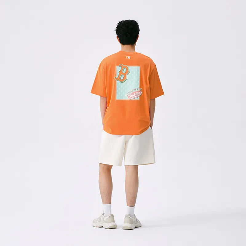 MLB MONOGRAM Collection Basic Boston Red Sox T Shirt Unisex Light Orange-3