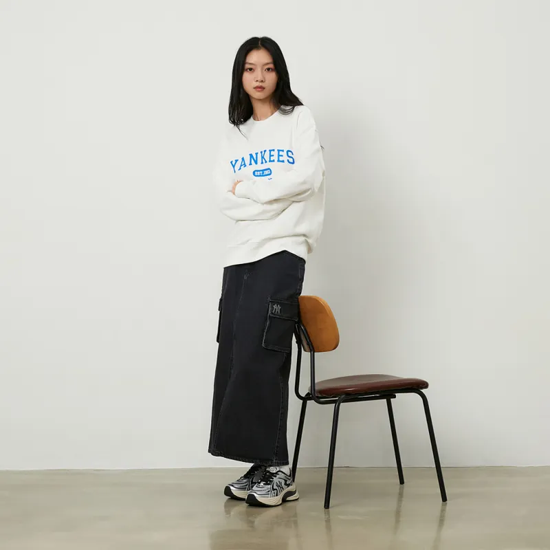 MLB Preppy Style Collection New York Yankees 24FW Pre Fall Early Autumn Crew Neck Sweatshirt Unisex Cream-4