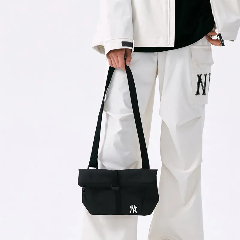 MLB New York Yankees - Shoulder Bag Hobo Bag Messenger Crossbody Bag Zip Closure Unisex Black/Light Gray-4
