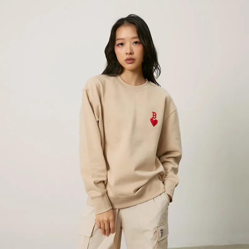 MLB Boston Red Sox Heart Collection 24FW Early Autumn Pullover Crew Neck Sweatshirt Unisex Beige-4