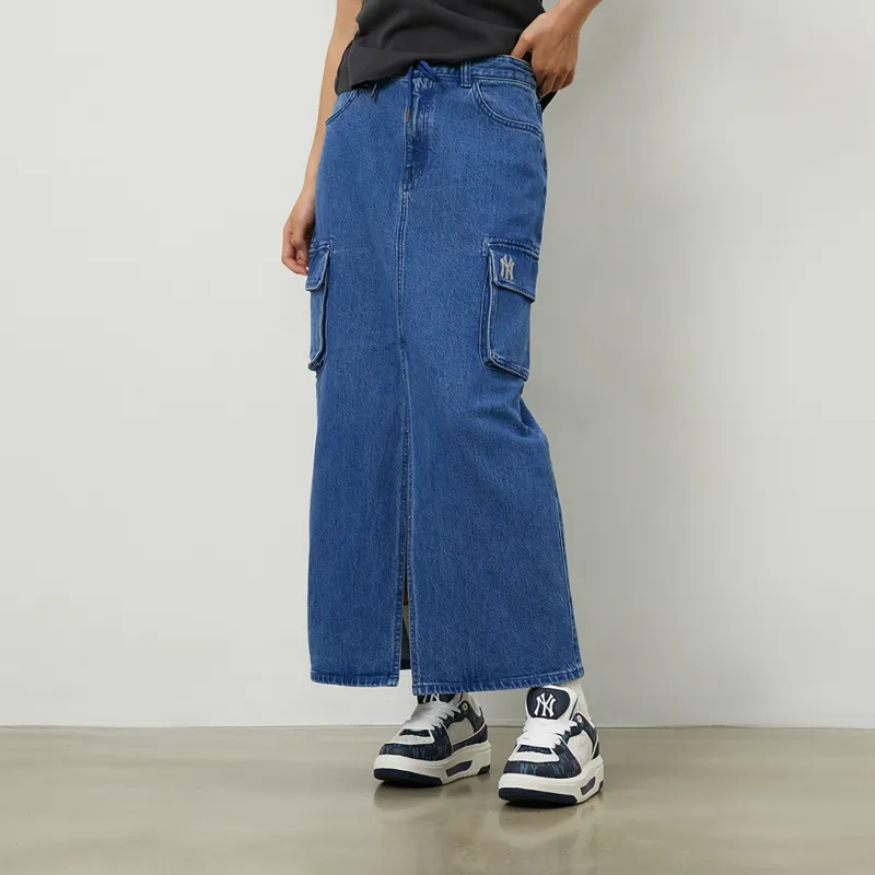 MLB New York Yankees Basic Collection 24FW Denim Long Skirts Women's Indigo-2
