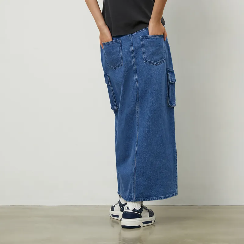 MLB New York Yankees Basic Collection 24FW Denim Long Skirts Women's Indigo-4