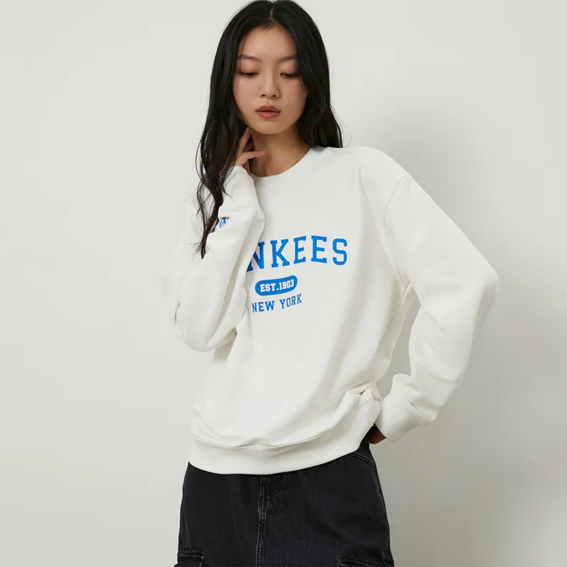 MLB Preppy Style Collection New York Yankees 24FW Pre Fall Early Autumn Crew Neck Sweatshirt Unisex Cream-8