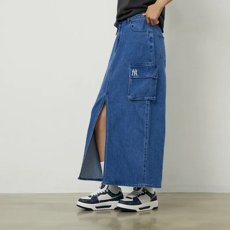 MLB New York Yankees Basic Collection 24FW Denim Long Skirts Women's Indigo-5