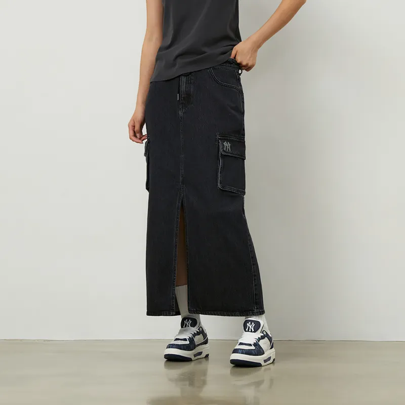 MLB New York Yankees Basic Collection 24FW Denim Long Skirts Women's Black-2