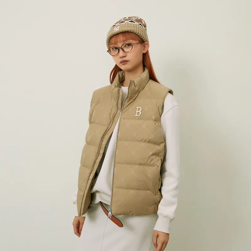 MLB MONOGRAM Collection Boston Red Sox 24FW Down Vests Unisex Light Beige-3
