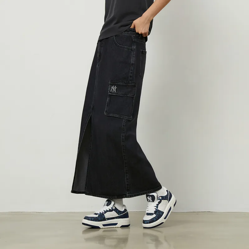 MLB New York Yankees Basic Collection 24FW Denim Long Skirts Women's Black-3