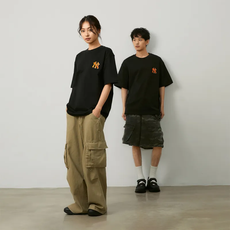MLB Monogram Crew Neck Short Sleeved T Shirts Classic Large Star Same Style Sun Hat Combination Couple Unisex Black-7