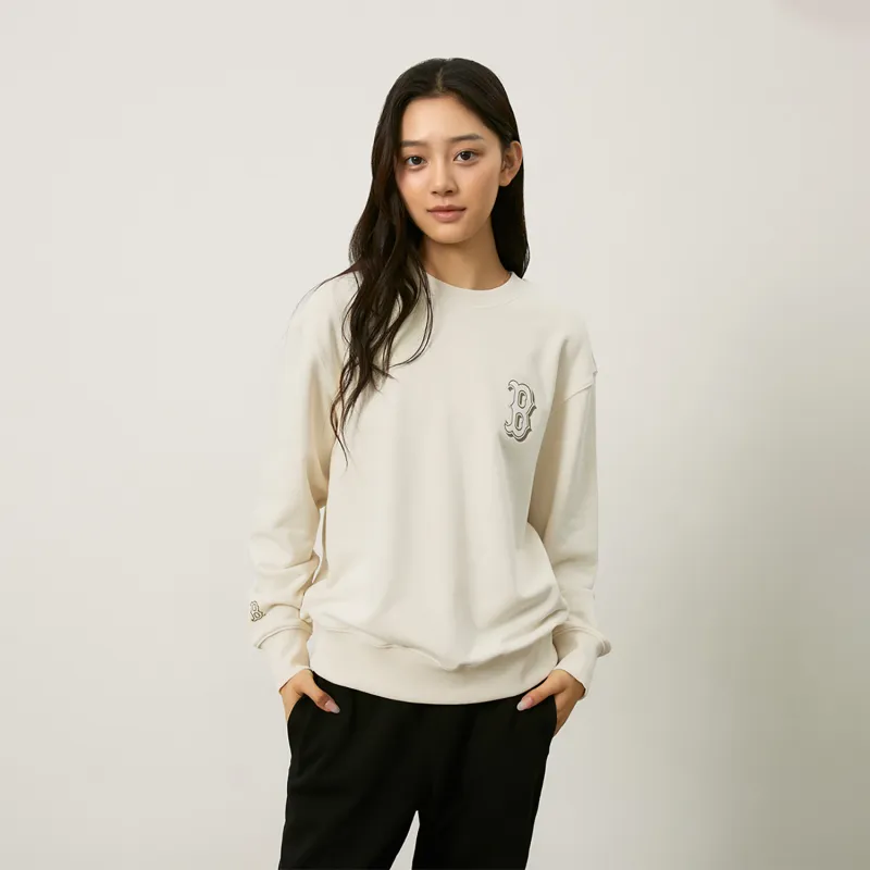 MLB MONOGRAM Collection Boston Red Sox 24FW Long Sleeved Crew Neck Sweatshirt Unisex Hemp Cream-3