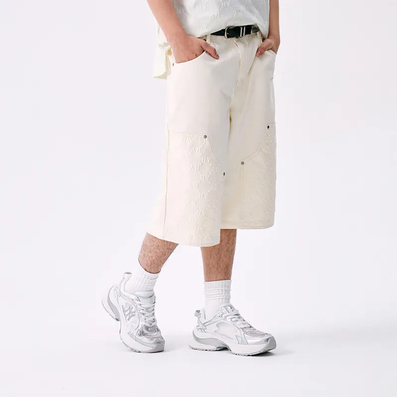 MLB MONOGRAM Collection New York Yankees SS25 Denim Shorts Men's White-3