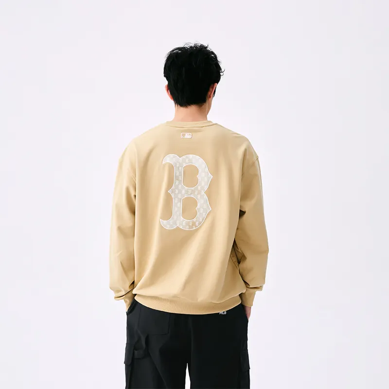 MLB MONOGRAM Collection Boston Red Sox SS25 Crewneck Sweatshirt Unisex Light Beige Yellow-2