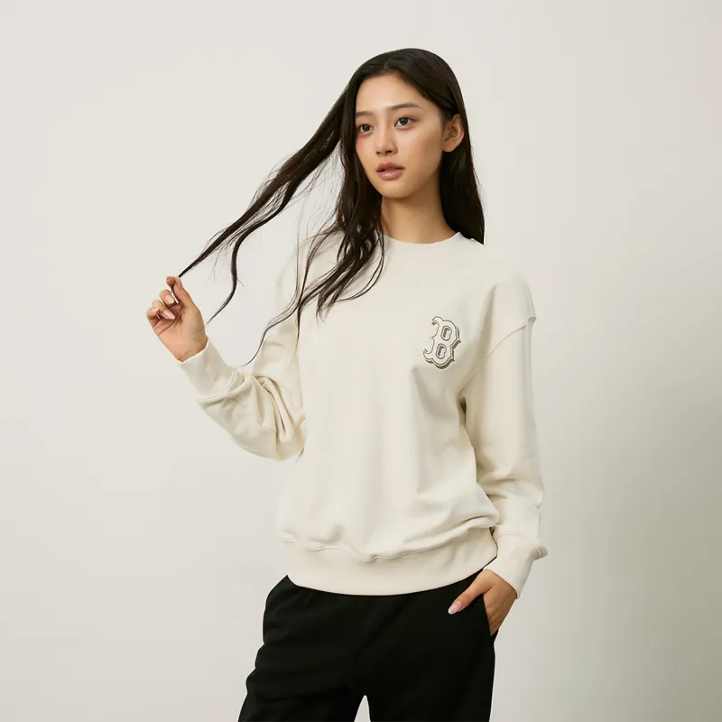 MLB MONOGRAM Collection Boston Red Sox 24FW Long Sleeved Crew Neck Sweatshirt Unisex Hemp Cream-2