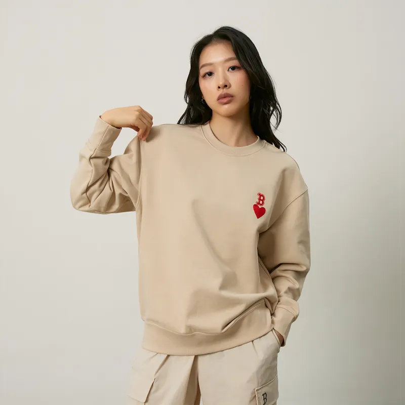 MLB Boston Red Sox Heart Collection 24FW Early Autumn Pullover Crew Neck Sweatshirt Unisex Beige-5