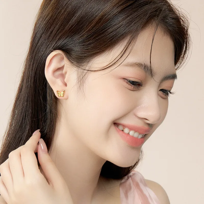 Central Fashion 925 Sterling Silver Stud Earrings Women's Gold-3