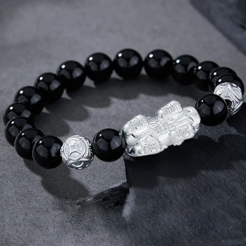 Central Fashion Natural Obsidian Jade Bracelets Unisex-4