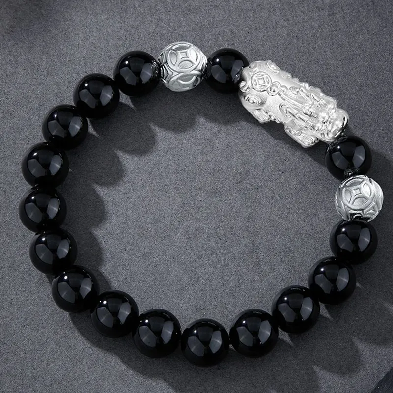 Central Fashion Natural Obsidian Jade Bracelets Unisex-3