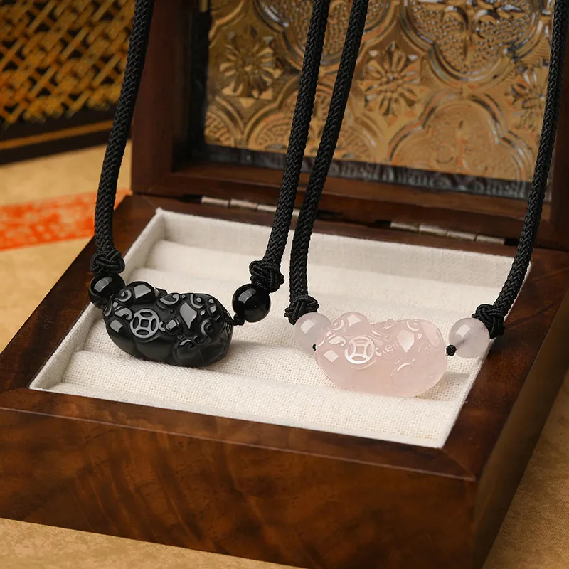 Central Fashion Natural Obsidian Necklaces Men's-3