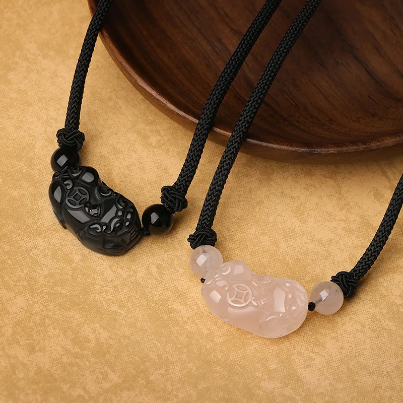 Central Fashion Natural Obsidian Necklaces Men's-4