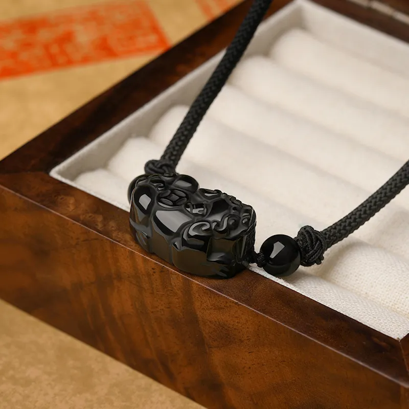 Central Fashion Natural Obsidian Necklaces Men's-1