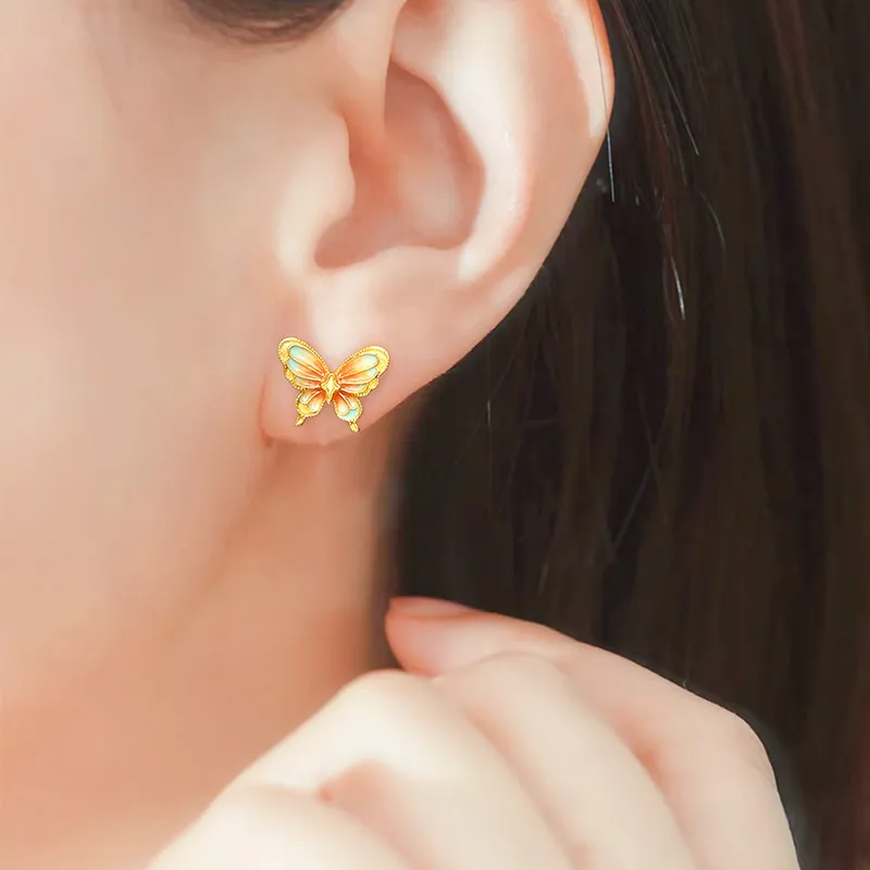 Central Fashion 925 Sterling Silver Stud Earrings Women's Gold-16