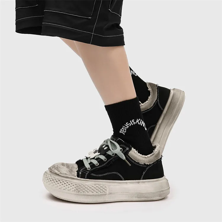 Lady's House Breathable Low-Top Canvas Shoes Men's Black-7