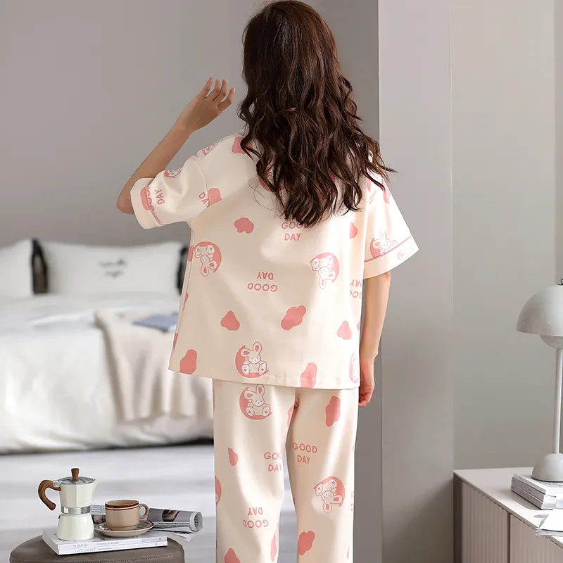 Top Melon Pajama Set Women's Pink Little Bunny-1