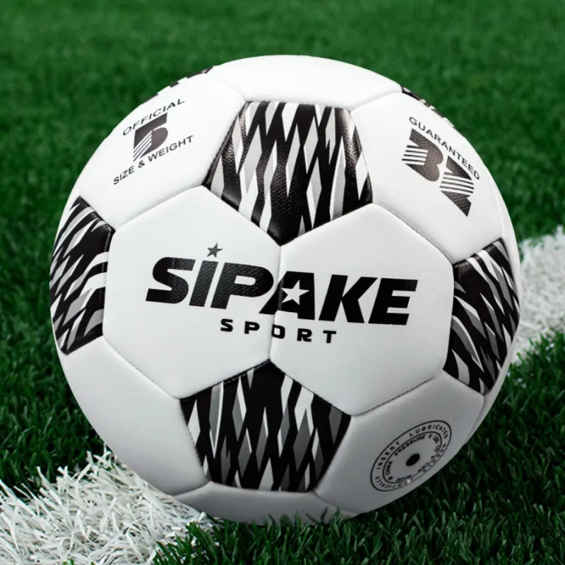 SIPAKESPORT Size 4 5 Size Soccer PU Machine Stitched Soccer Ball Unisex Black White Block Stripes-4