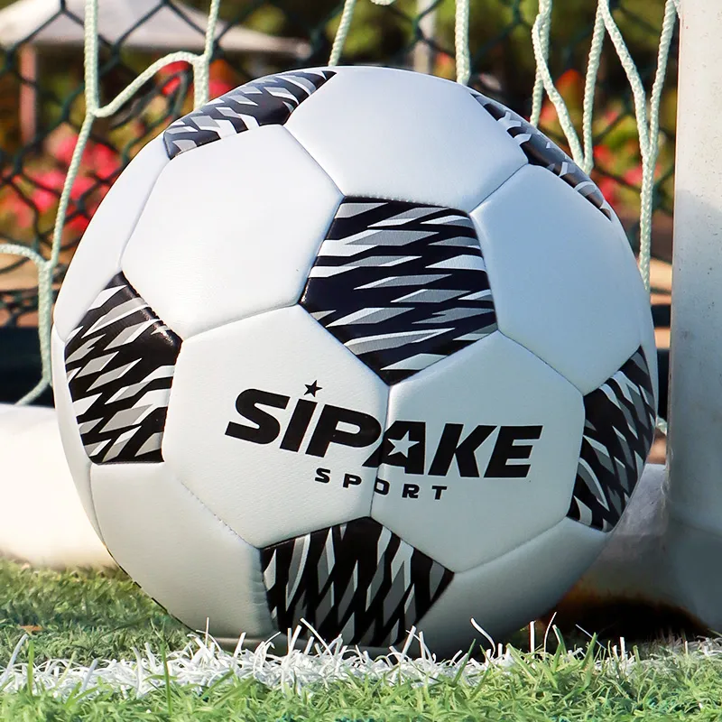 SIPAKESPORT Size 4 5 Size Soccer PU Machine Stitched Soccer Ball Unisex Black White Block Stripes-2