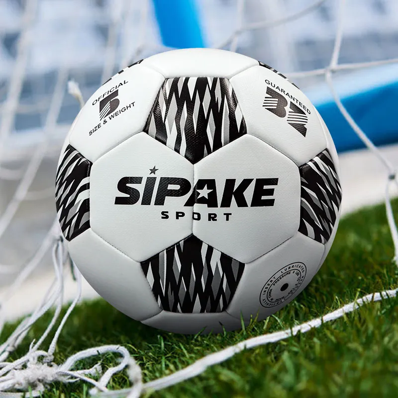 SIPAKESPORT Size 4 5 Size Soccer PU Machine Stitched Soccer Ball Unisex Black White Block Stripes-3