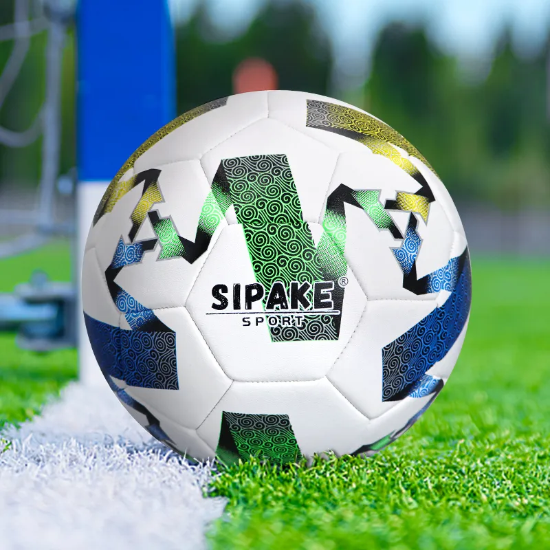 SIPAKESPORT Size 5 Soccer PU Machine Stitched Soccer Ball Unisex White Blue Green Yellow-8