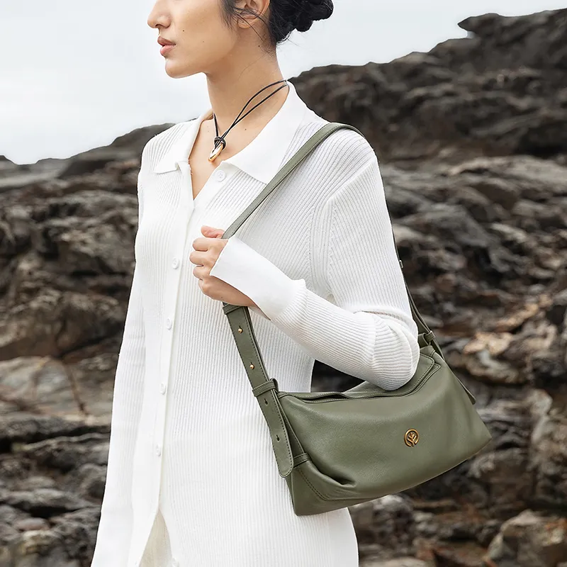 BAGTREE Imported Top Grain Vegetable Tanned Genuine Leather Pillow Shoulder Bag Regular Unisex Multicolor-32