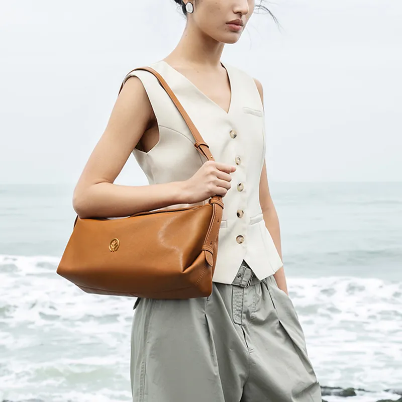 BAGTREE Imported Top Grain Vegetable Tanned Genuine Leather Pillow Shoulder Bag Regular Unisex Multicolor-6