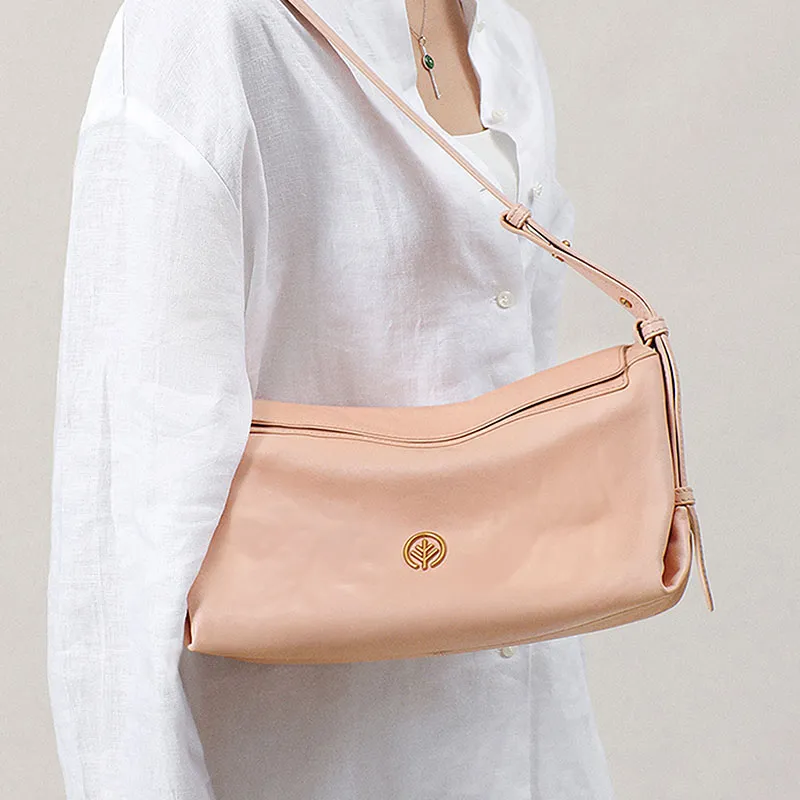 BAGTREE Imported Top Grain Vegetable Tanned Genuine Leather Pillow Shoulder Bag Regular Unisex Multicolor-53