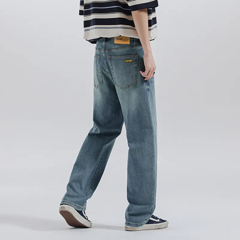 Jeep Straight Fit Draped Washable Jeans Unisex Light Blue-19