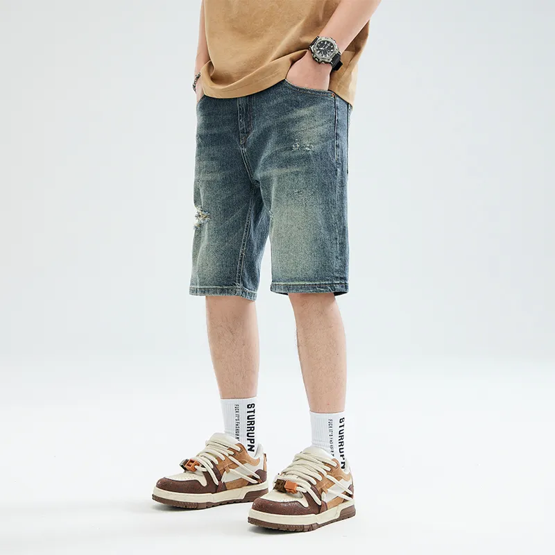 Jeep Casual Straight Fit Wide-Leg Micro-Stretch Denim Shorts Unisex-14