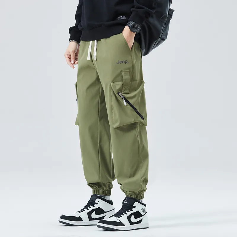 Jeep Large Pocket Lace Up Elastic Waistband Elastic Cuff Casual Pants Unisex-5